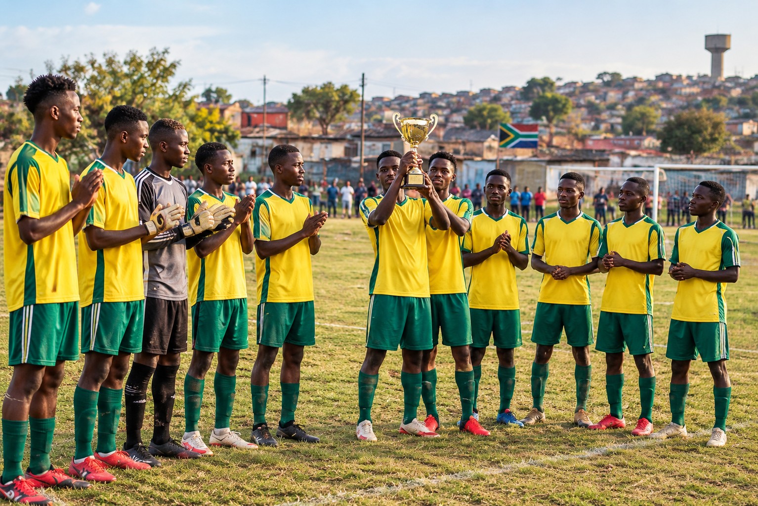 Trophy presentation at a community football tournament